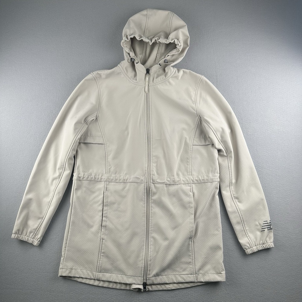 New Balance Softshell Jacket Men Medium Tan Full Zip Hooded Fleece RN130893